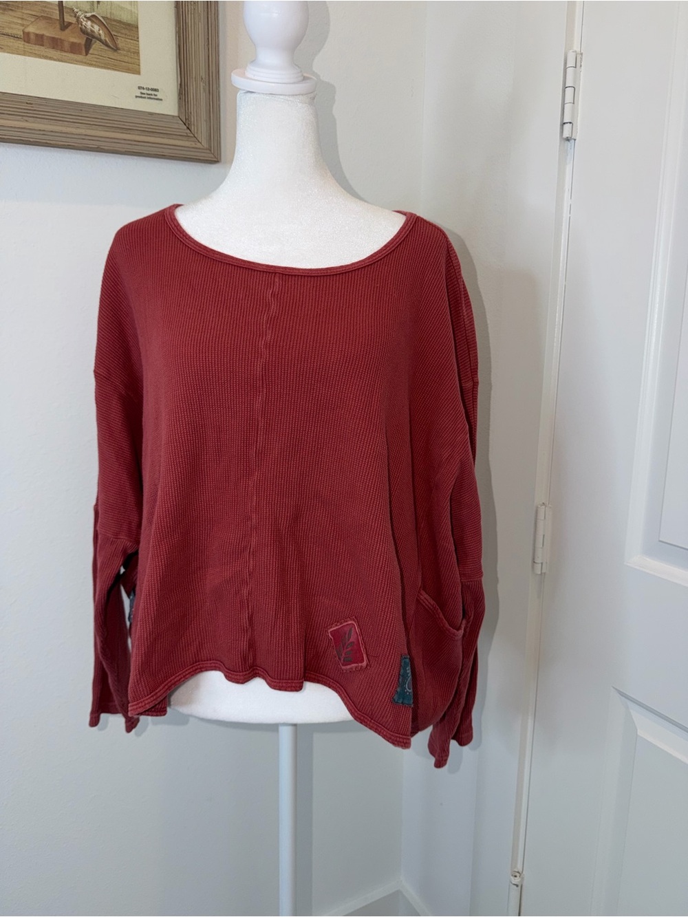 Blue Fish Washed Brick Red Cropped Thermal Sweatshirt - Picture 6 of 16